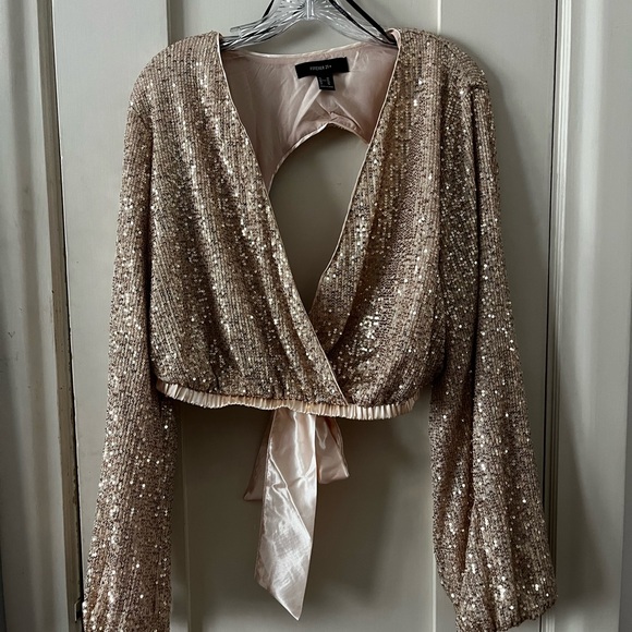 Forever 21 Sequin Wrap Blouse in Gold - Picture 1 of 4